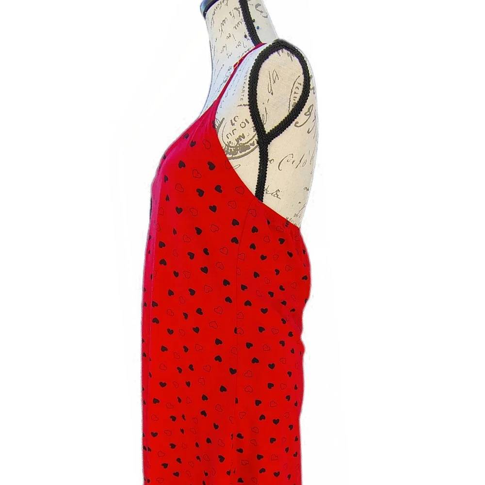 Daisy Fuentes Red & Black Heart Nightgown Lace Back Chemise Slip M Y2K Coquette